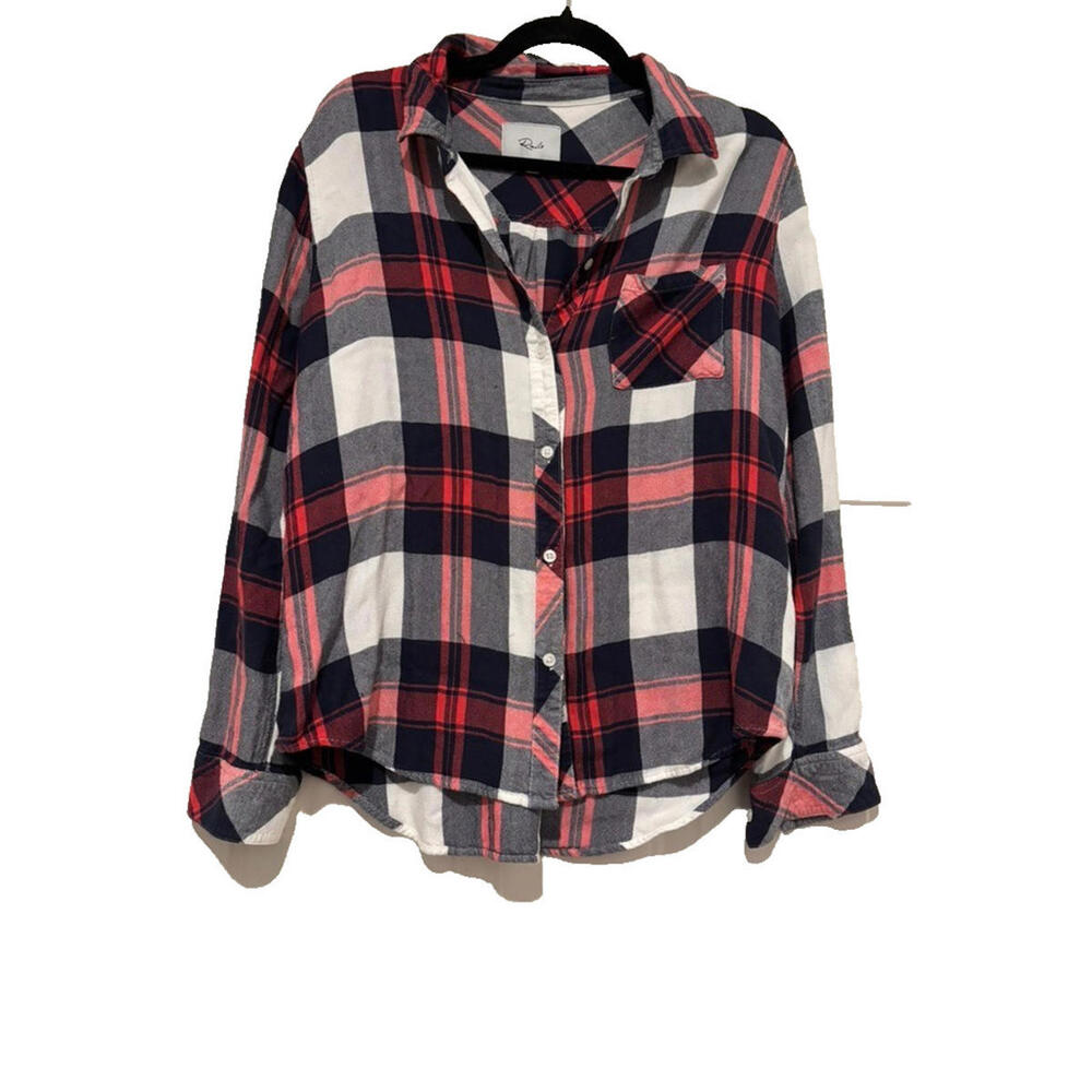 Anthropologie Rails sz L red flannel button down pocket collar #3177